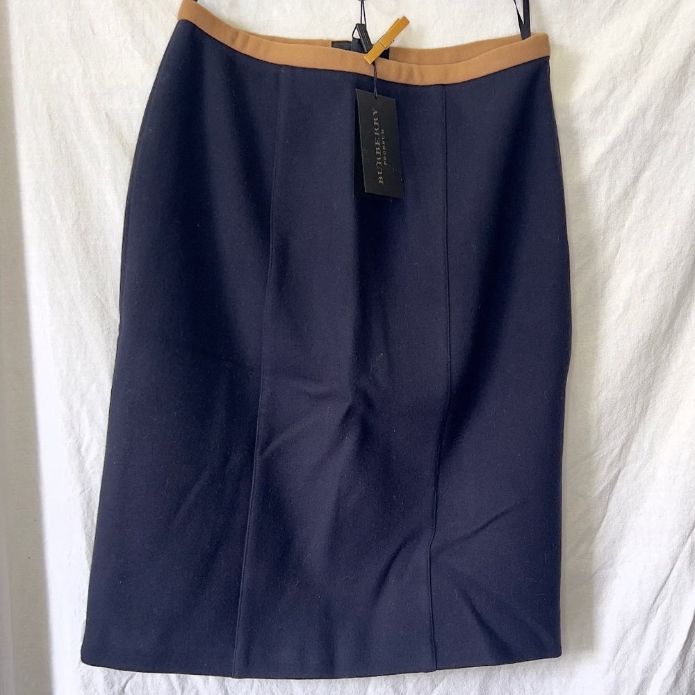 BURBERRY | Wool Pencil Skirt - Navy & Camel/Tan NWT
